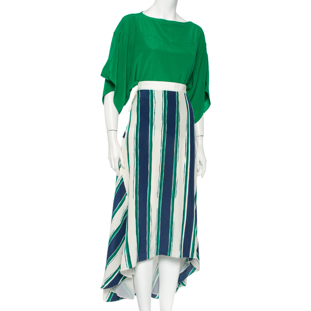 

Chloe Green Silk Oversized Top & Striped Asymmetric Hem Skirt