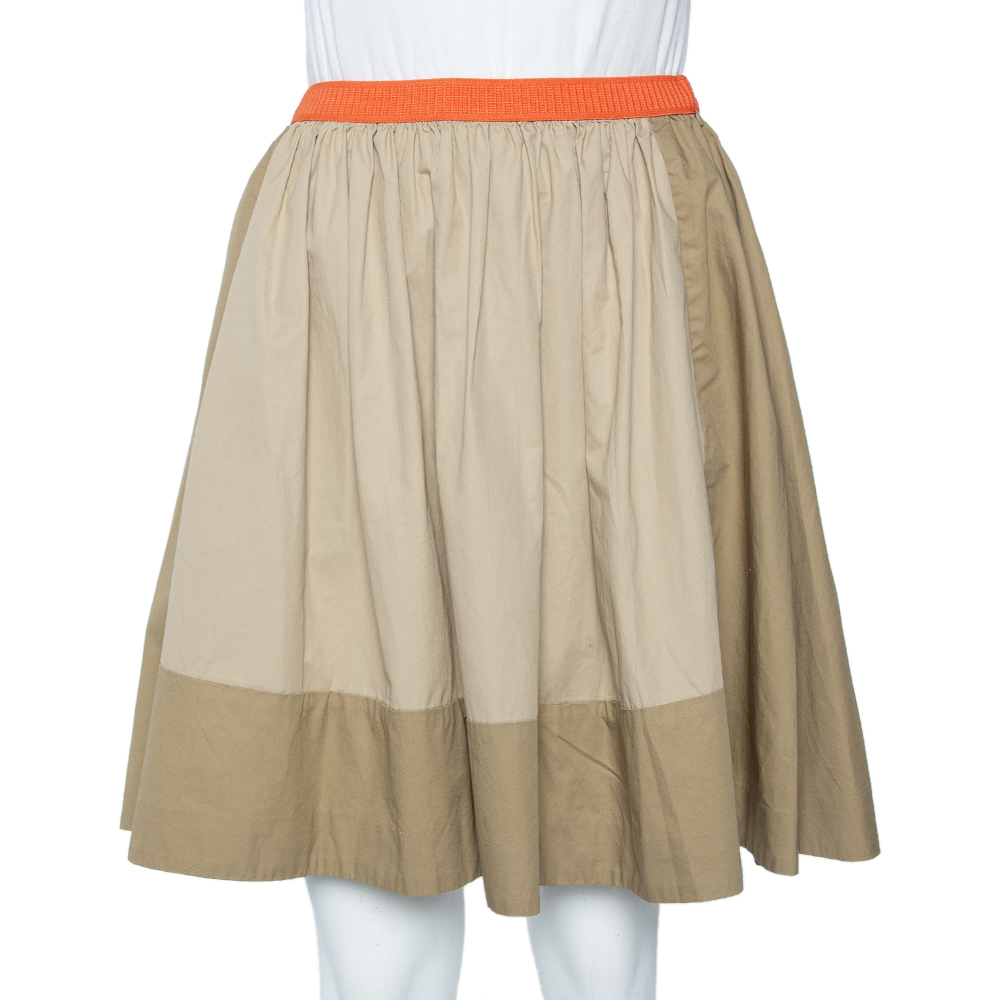

See by Chloe Two Tone Cotton Contrast Waist Flared Waist S, Beige