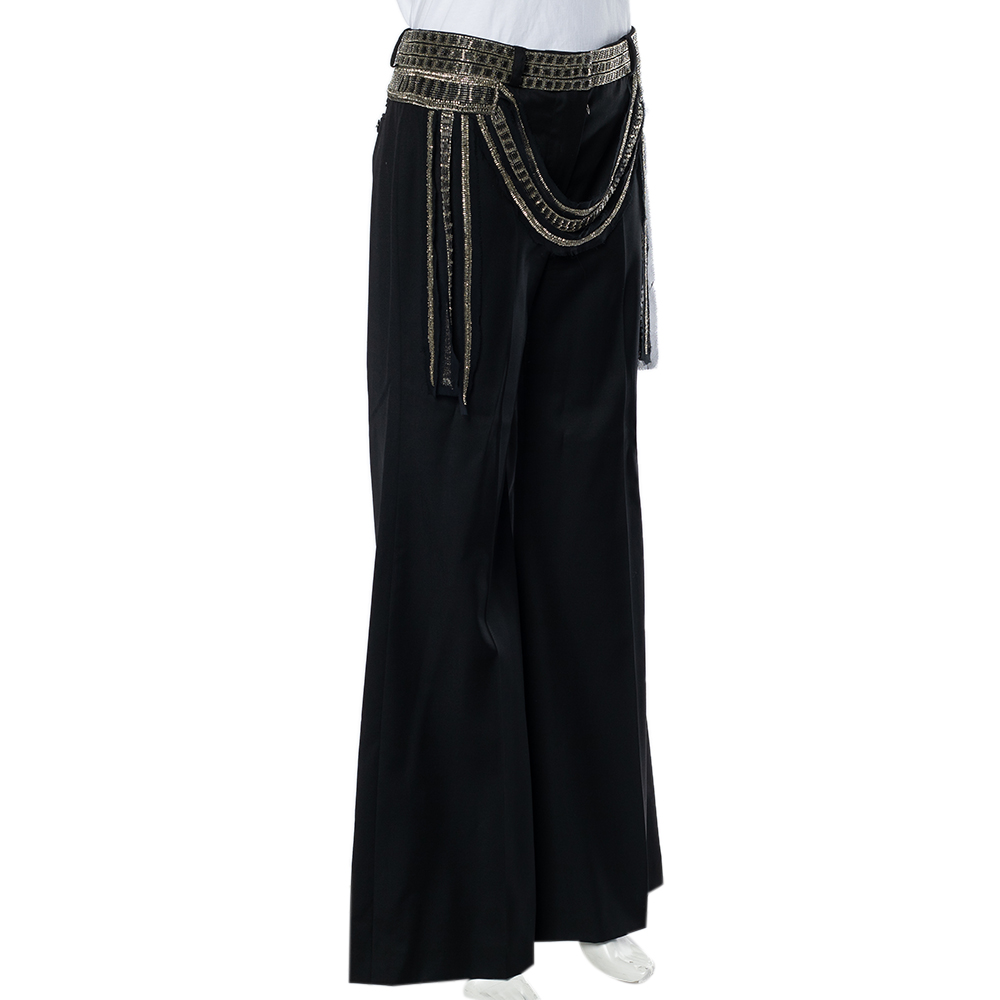 

Chloe Vintage Black Wool Embellished Waist Detail Wide Leg Pants