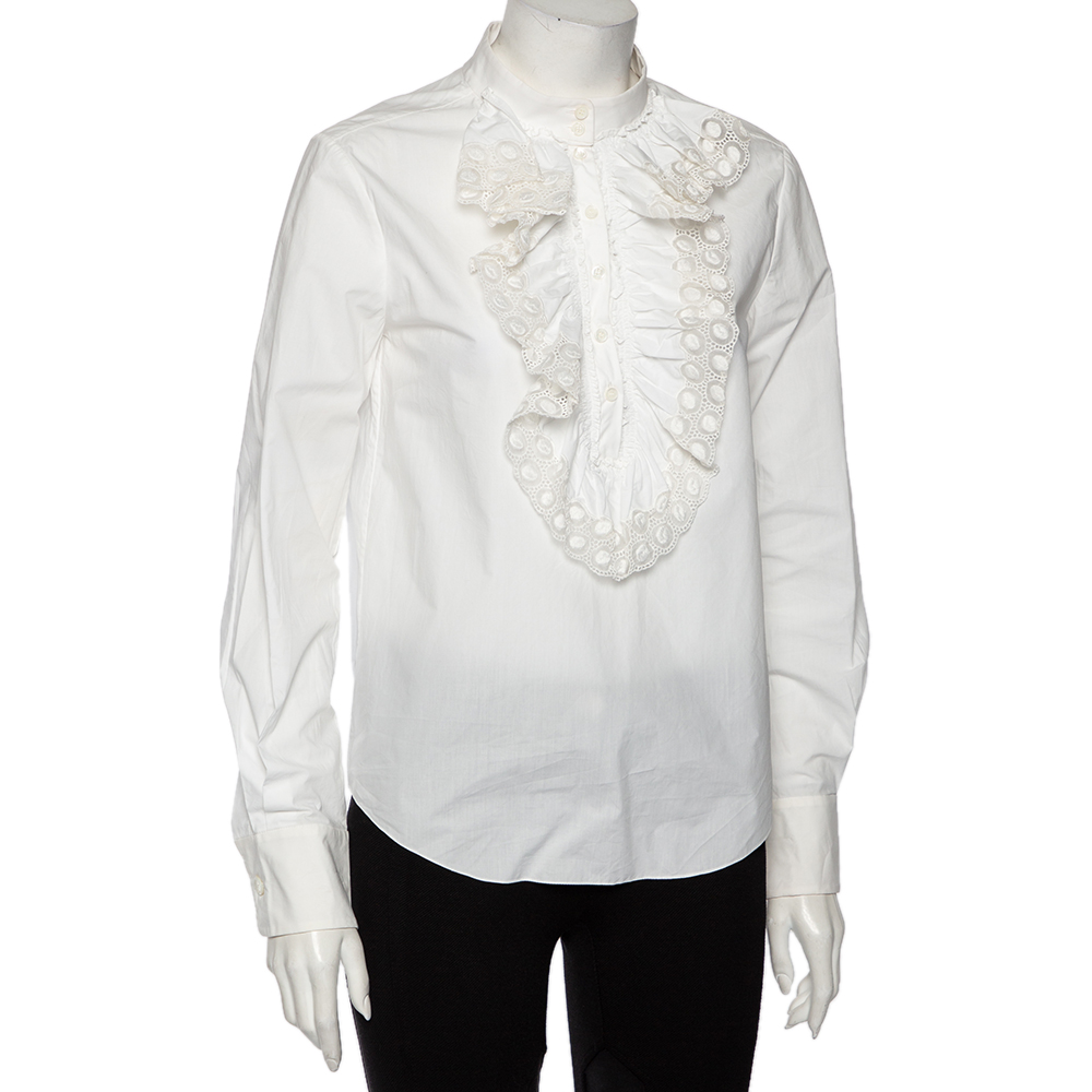 

Chloe White Cotton Victorian Ruffle Neck Detail Top