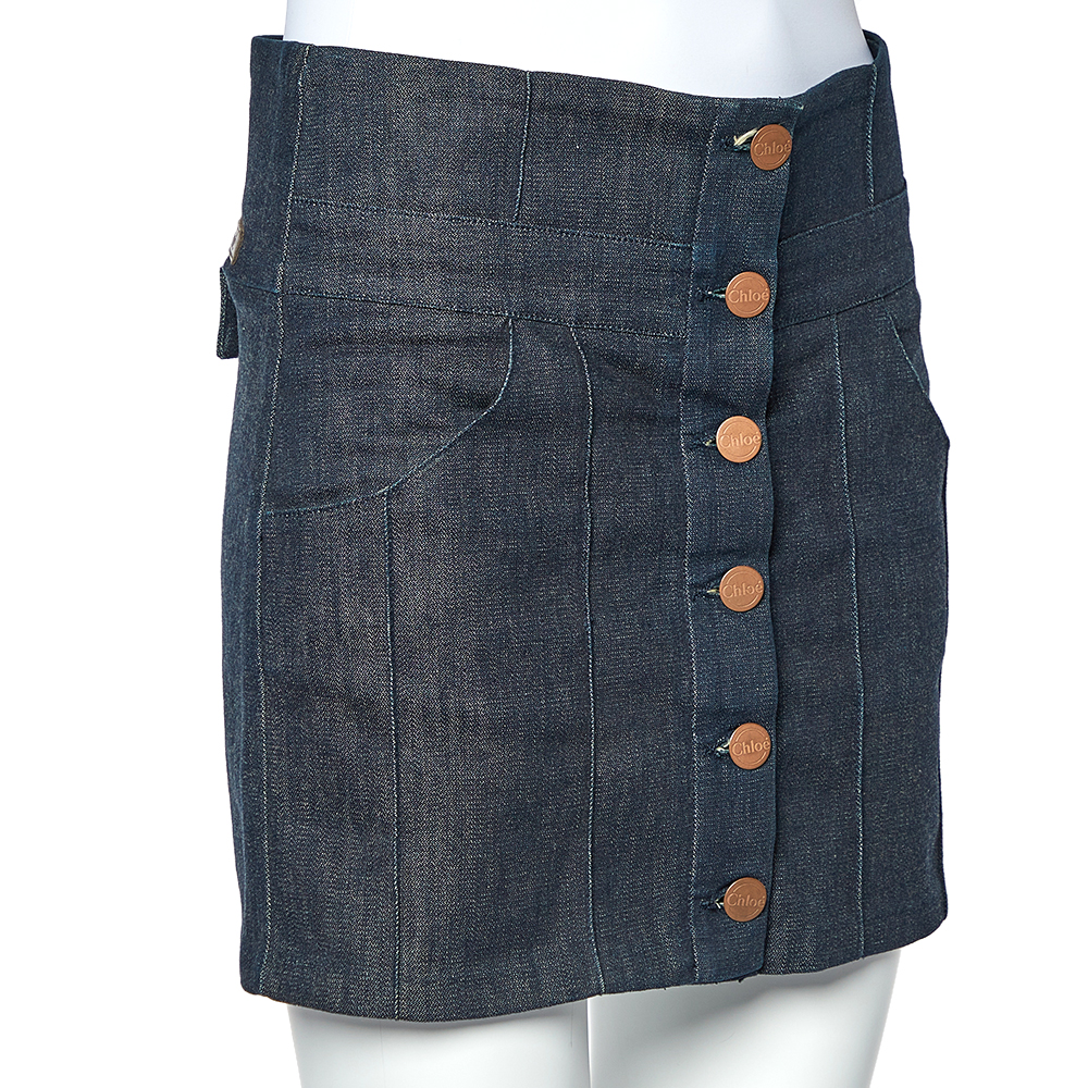

Chloe Black Denim Button Front Mini Skirt