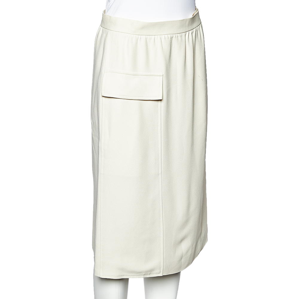 

Chloe Pale Yellow Crepe Straight Faux Wrap Skirt, Cream