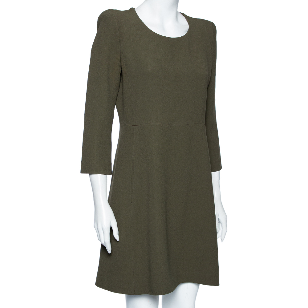 

Chloe Olive Green Crepe Long Sleeve Short Dress