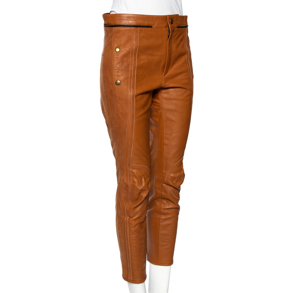 

Chloe Brown Leather Ankle Length Biker Pants