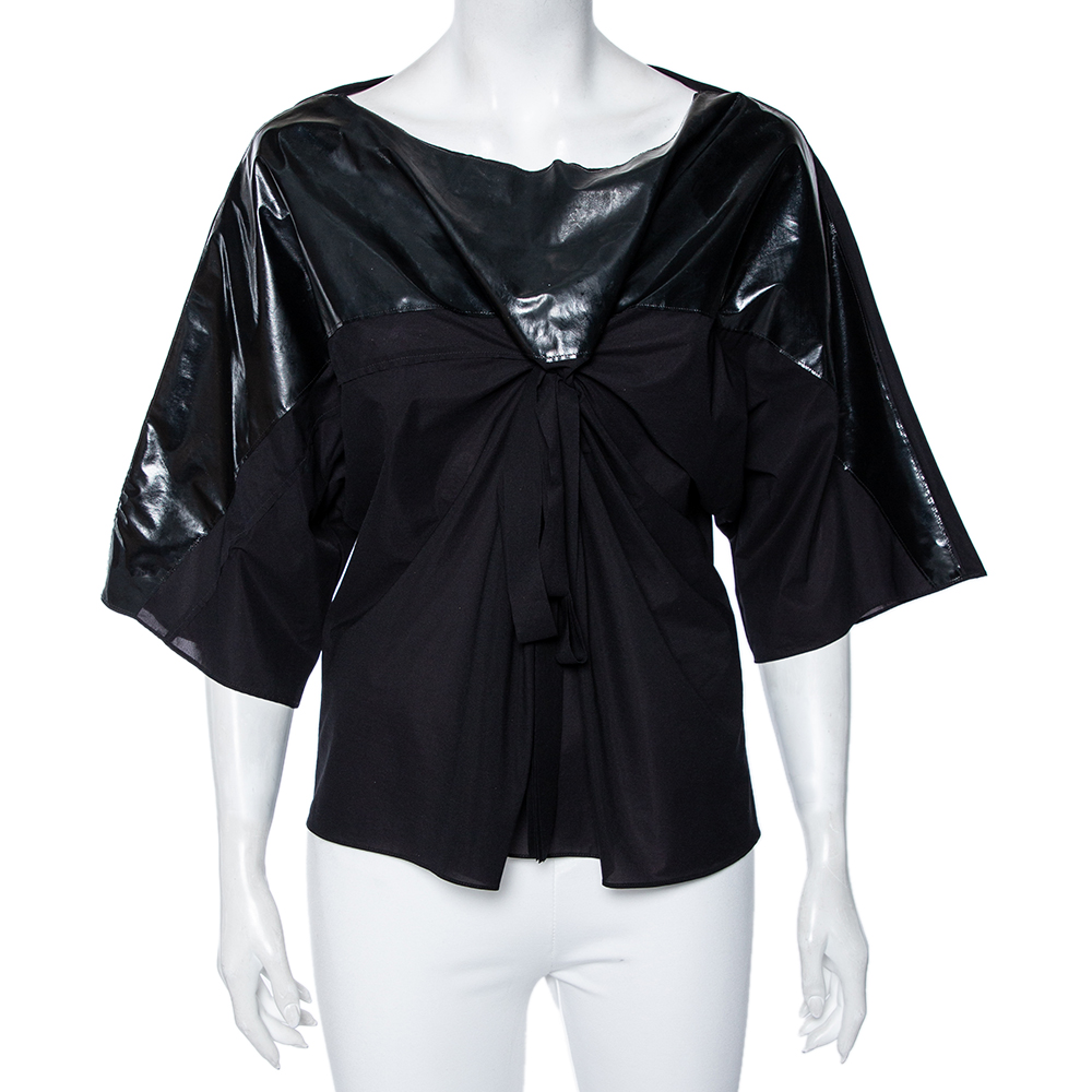 

Chloe Black Synthetic Gathered Short Sleeve Top M