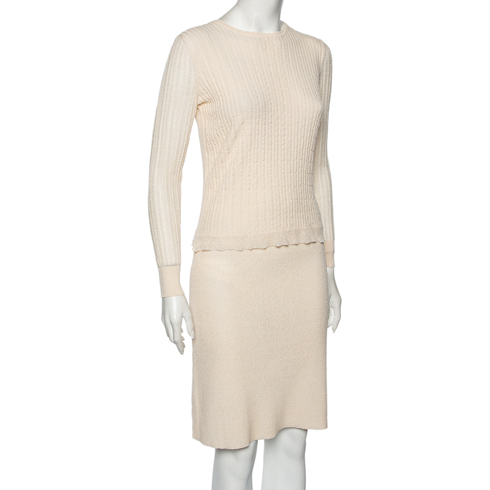 

Chloé Cream Silk Knit Ruffle Detailed Dress