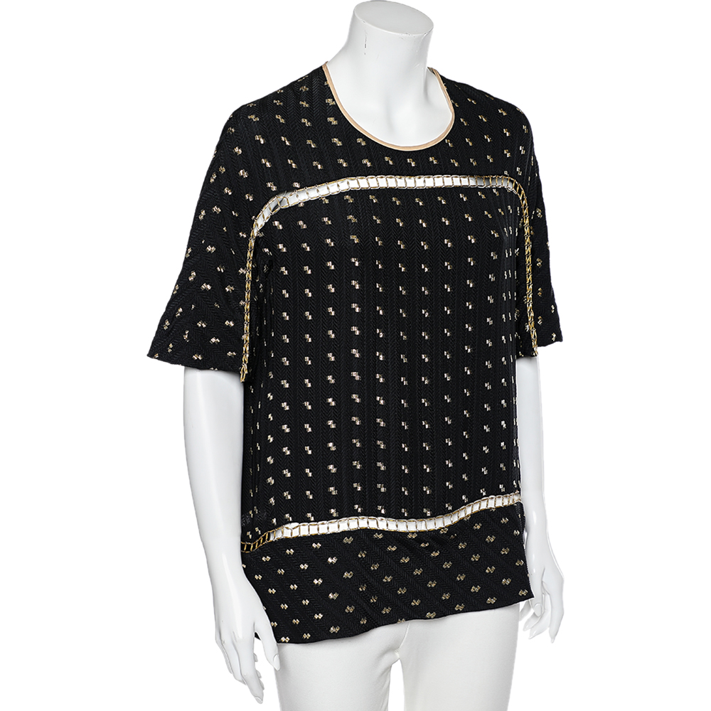 Chloe Black Silk Gold Detail Top