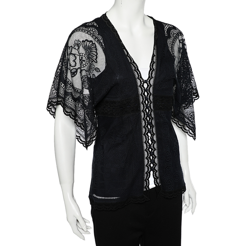 

Chloe Navy Blue Lace oversized Sleeve Top