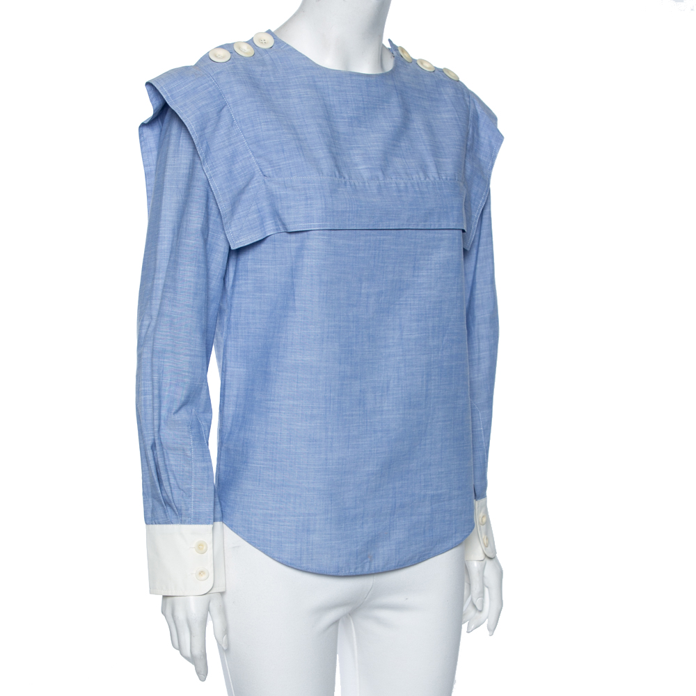 

Chloe Blue Chambray Button Detailed Long Sleeve Blouse