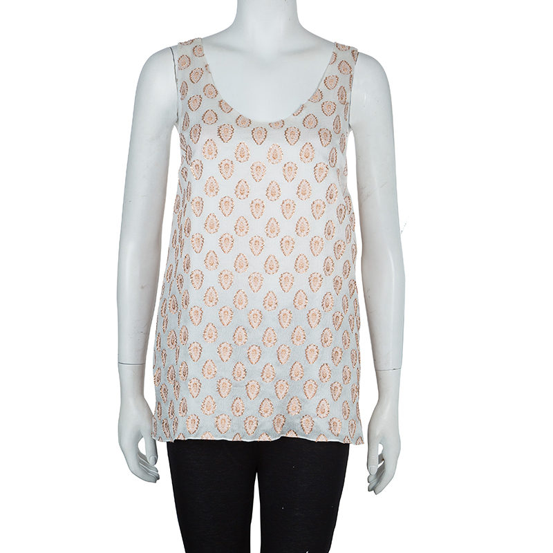 

Chloe White Lurex Silk Jacquard Sleeveless Top