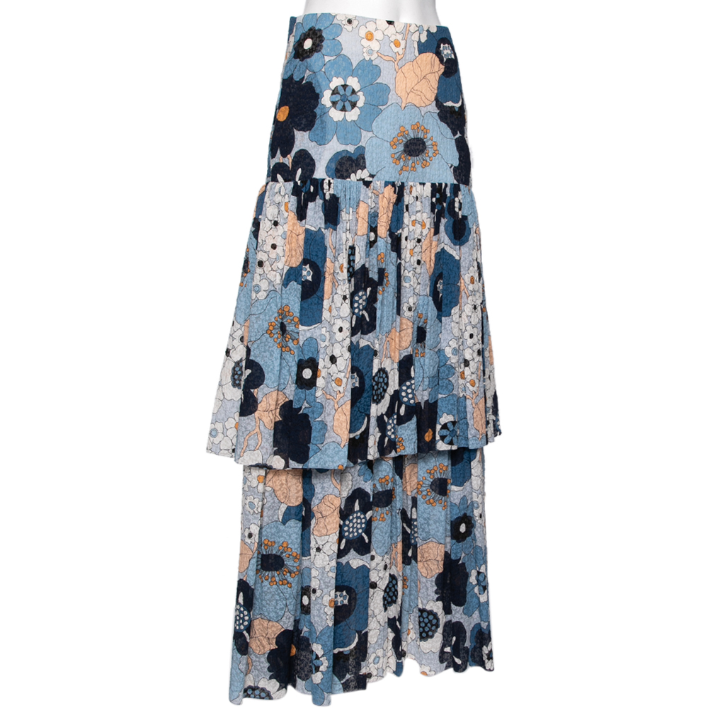 

Chloe Blue Floral Print Crinkled Cotton Ruffled Skirt