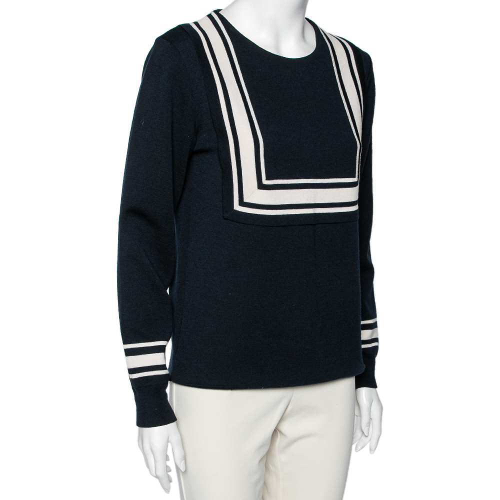 

Chloe Navy Blue Wool Milano Sailor Long Sleeve Sweater