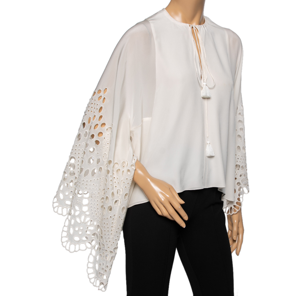 

Chloe Off White Silk Eyelet Detailed Blouse