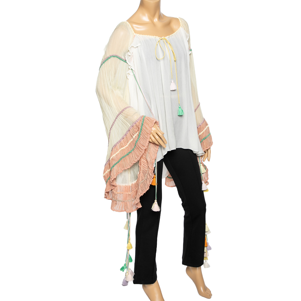 

Chloe Cream Silk Crepeon Tasseled Blouse