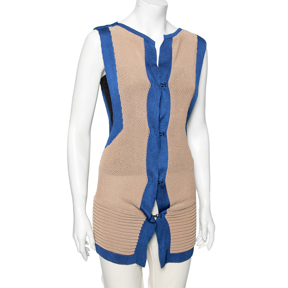 

See By Chloe Beige And Blue Cotton Sleeveless Cardigan