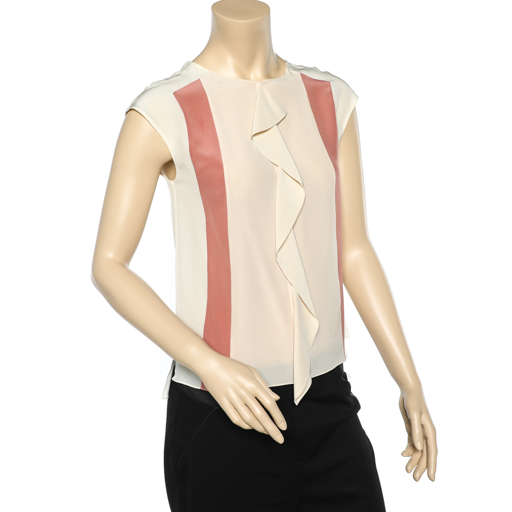 

Chloe Alba White paneled Silk Ruffle Detail Sleeveless Top, Cream