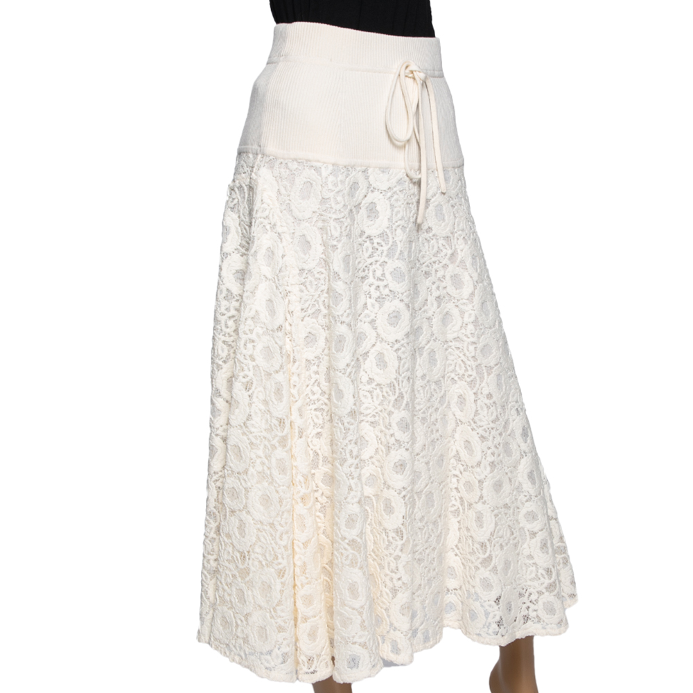 

Chloe White Lace & Knit Midi Skirt