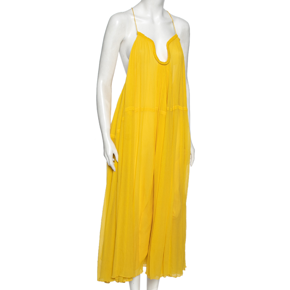 

Chloe Yellow Silk Chiffon Sleeveless Maxi Dress