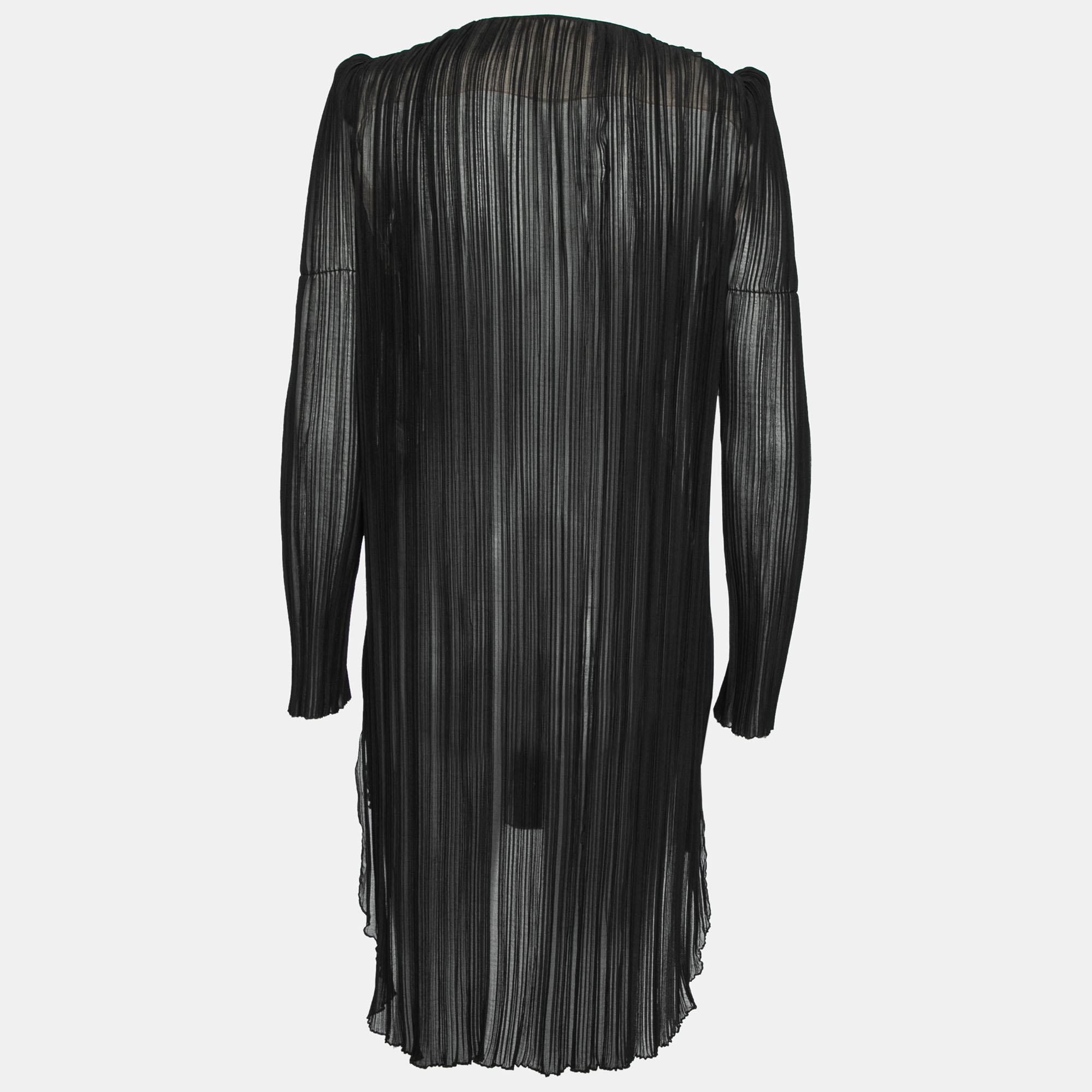 

Chloe Black Gathered Chiffon Button Front Long Blouse