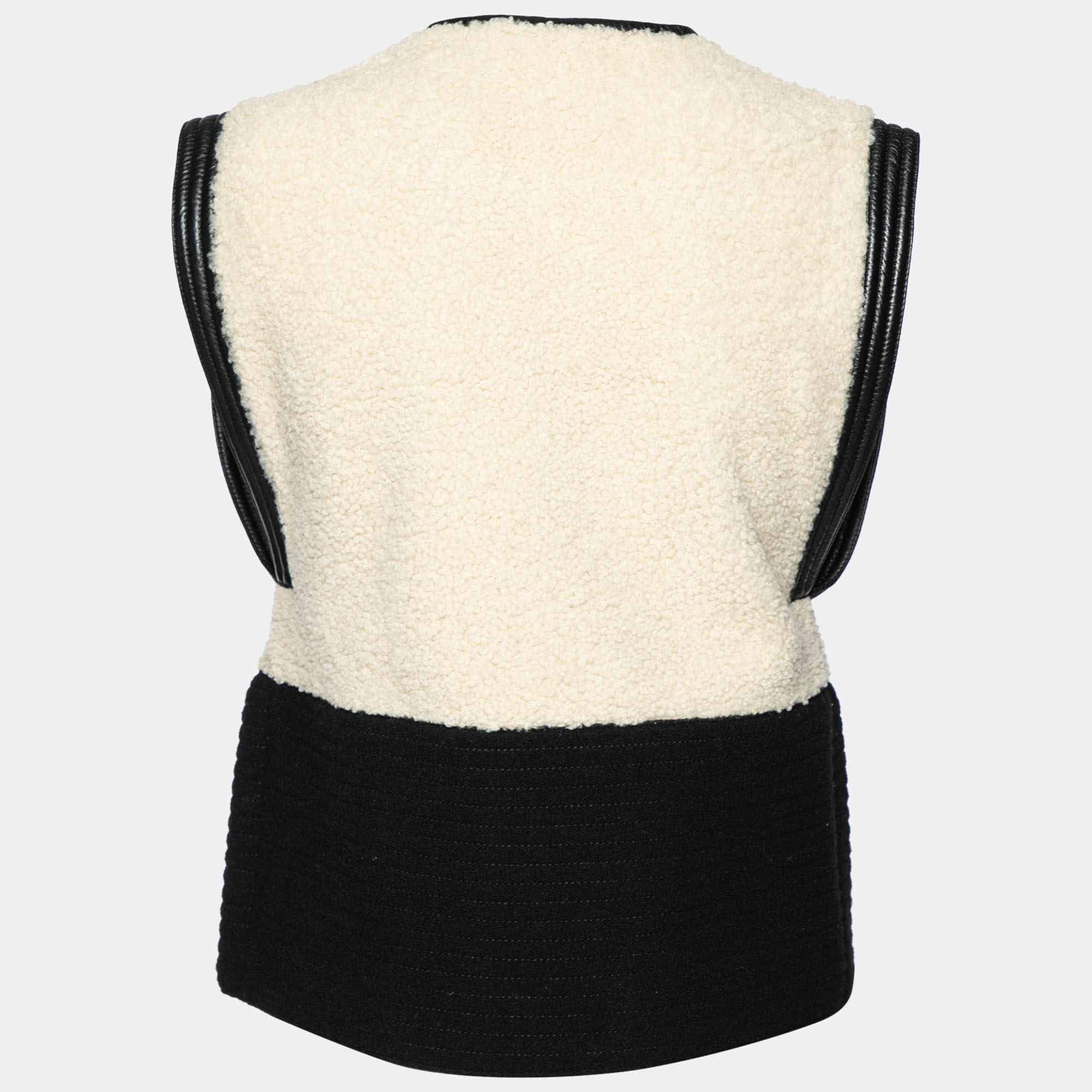 

Chloe Cream Wool & Leather Trimmed Sleeveless Jacket