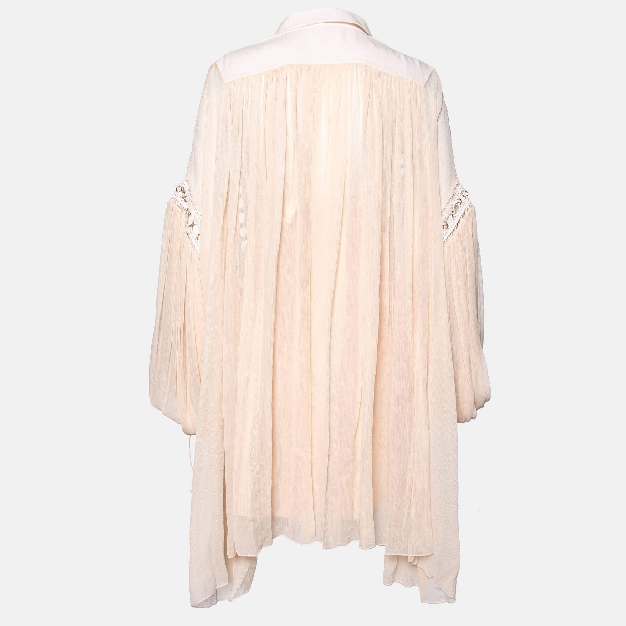 

Chloe Powder Pink Silk Chiffon Lace Inset Oversized Short Dress