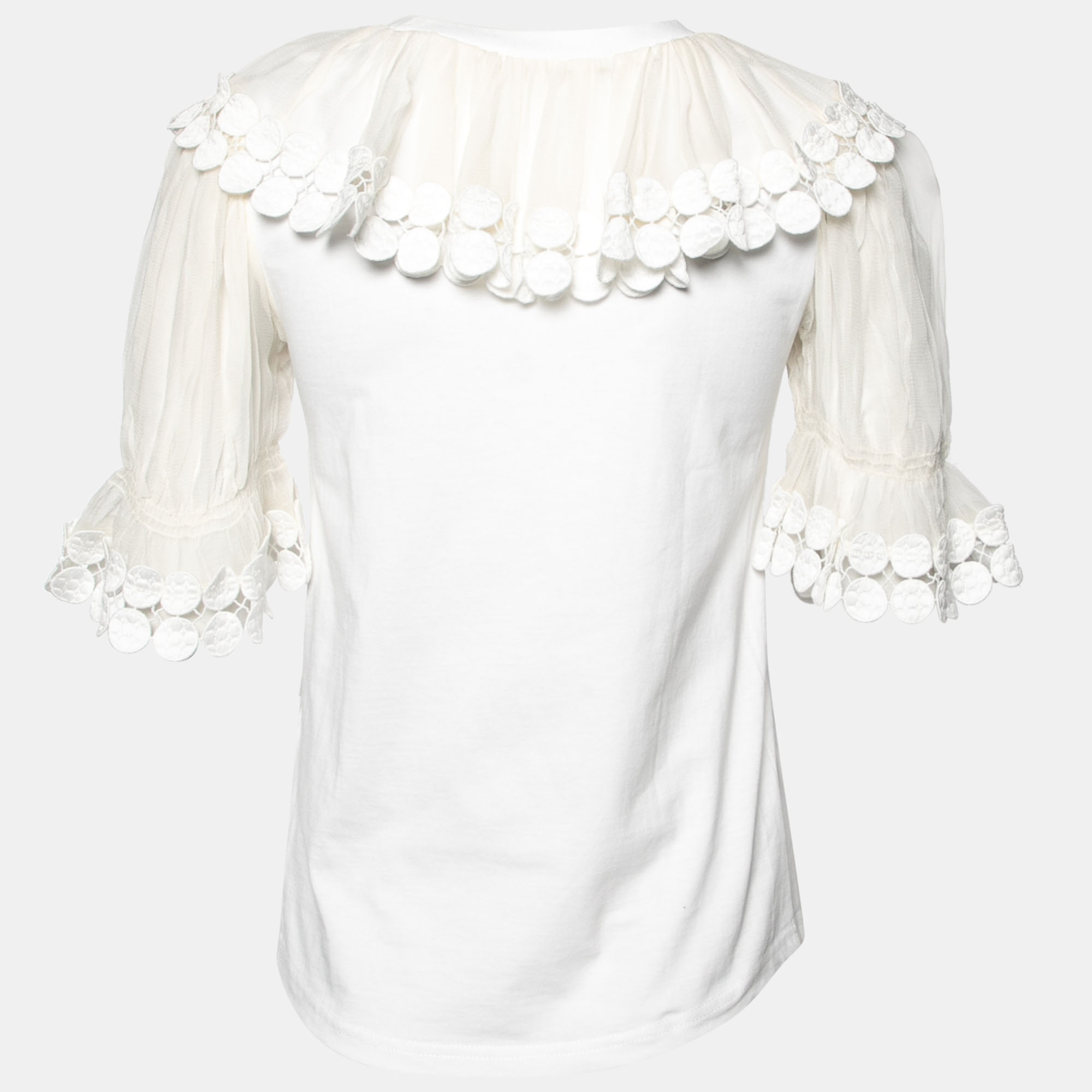 

Chloe White Cotton & Silk Lace Trimmed Top