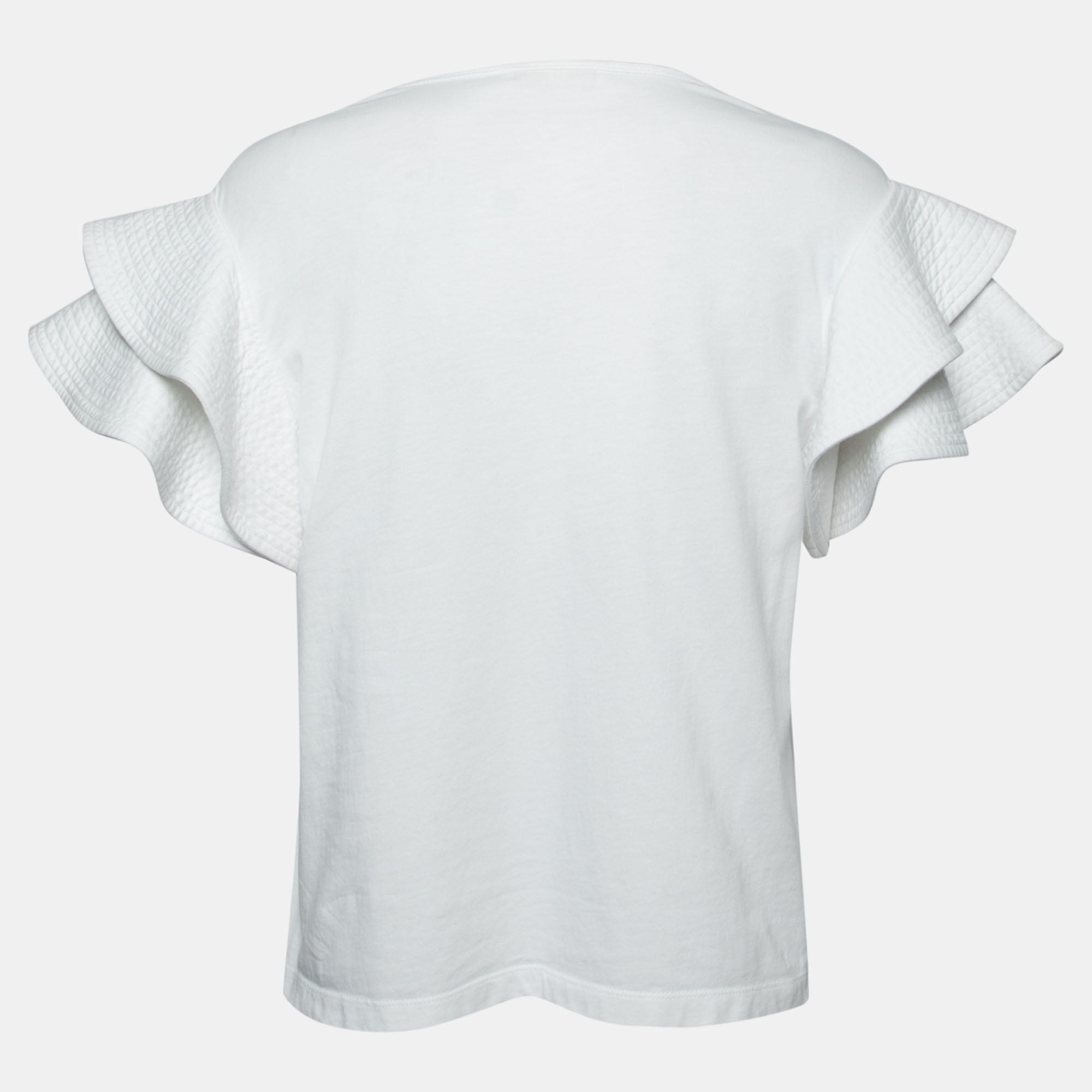 

Chloe White Cotton Ruffled Short Sleeve Top