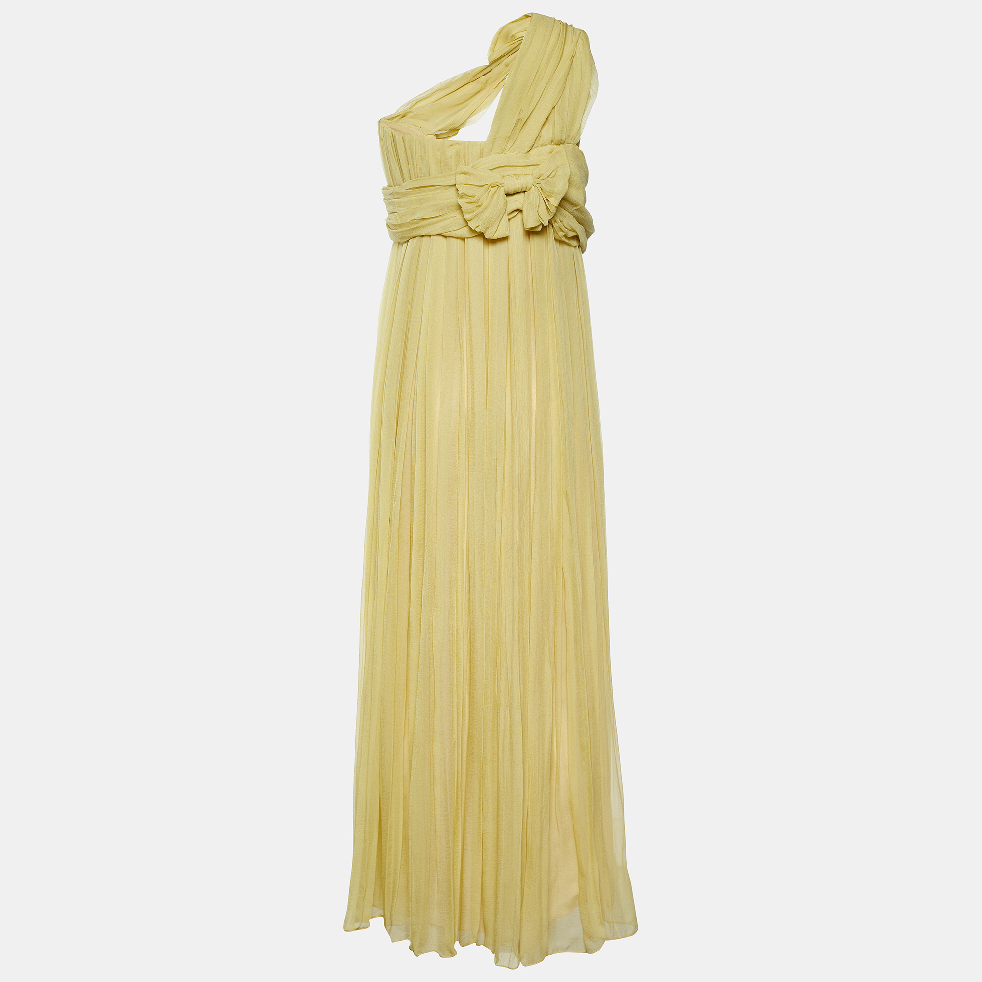 

Chloe Yellow Georgette Pleated One Shoulder Dress