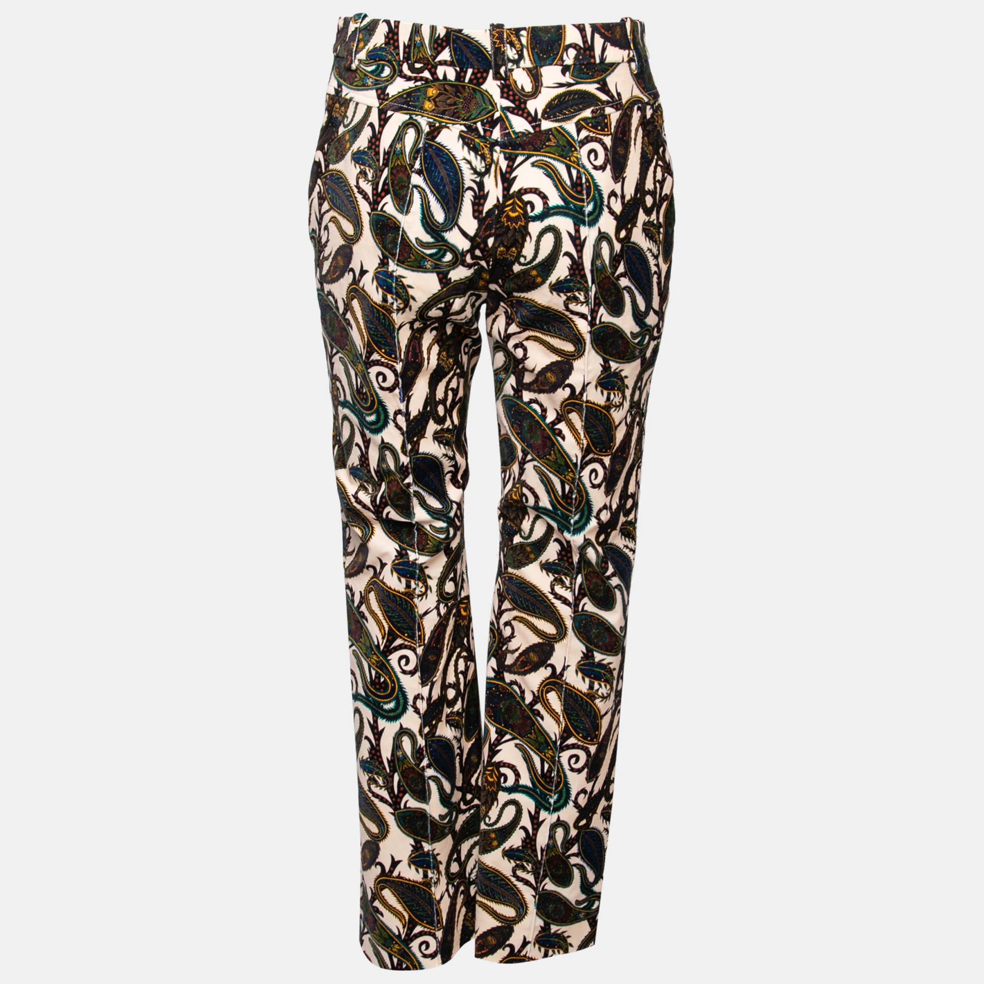 

Chloe Beige Paisley Print Velvet Classic Straight Trousers  Waist 29