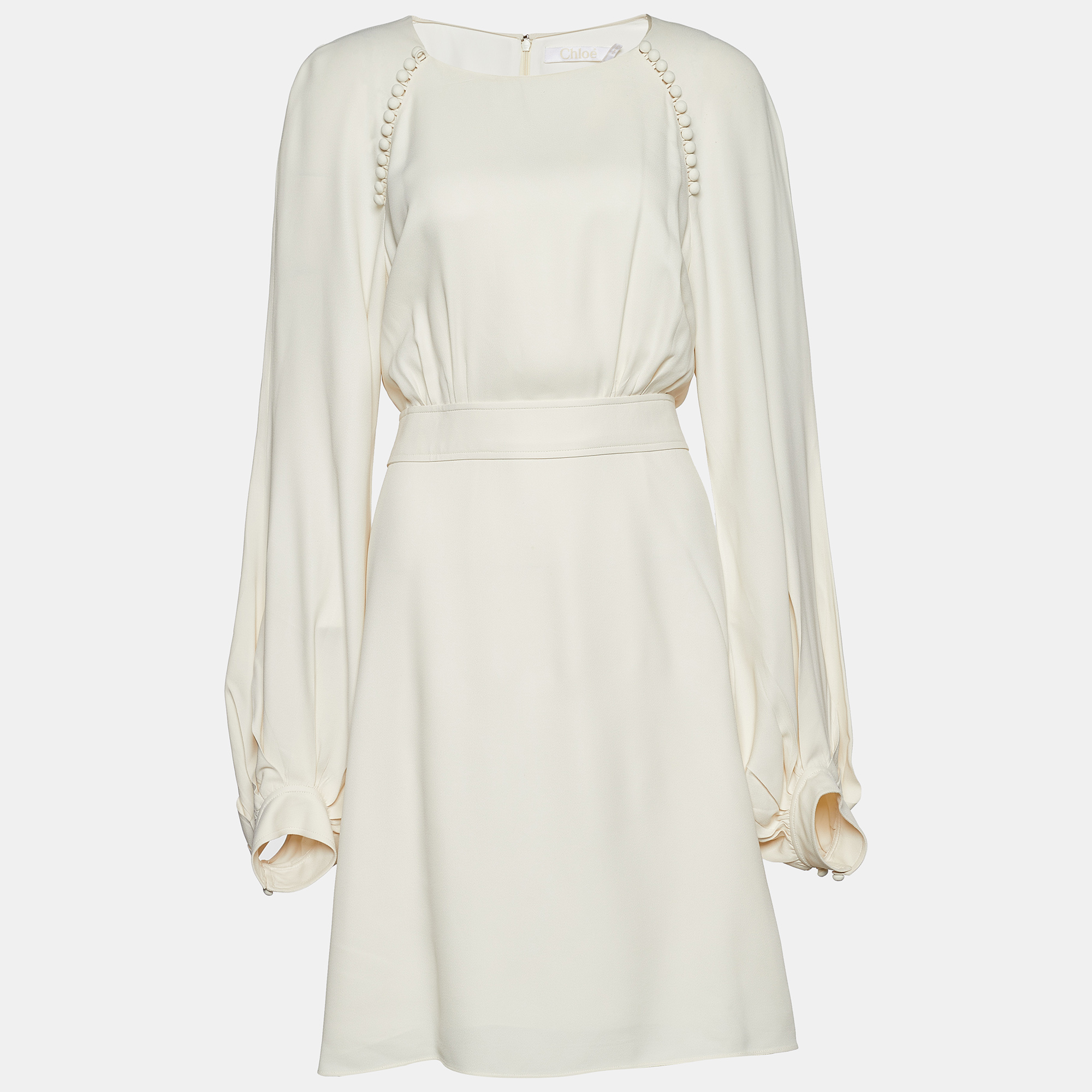 مملوكة مسبقًا Chloe Pristine White Crepe Button Detail Long Sleeve Dress L