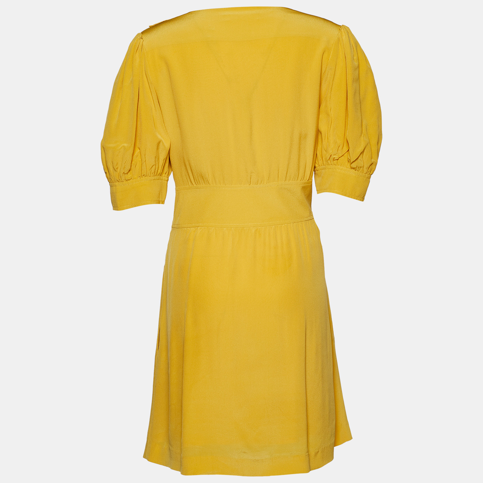 

Chloe Yellow Silk Ruffled Neck Knee-Length Dress