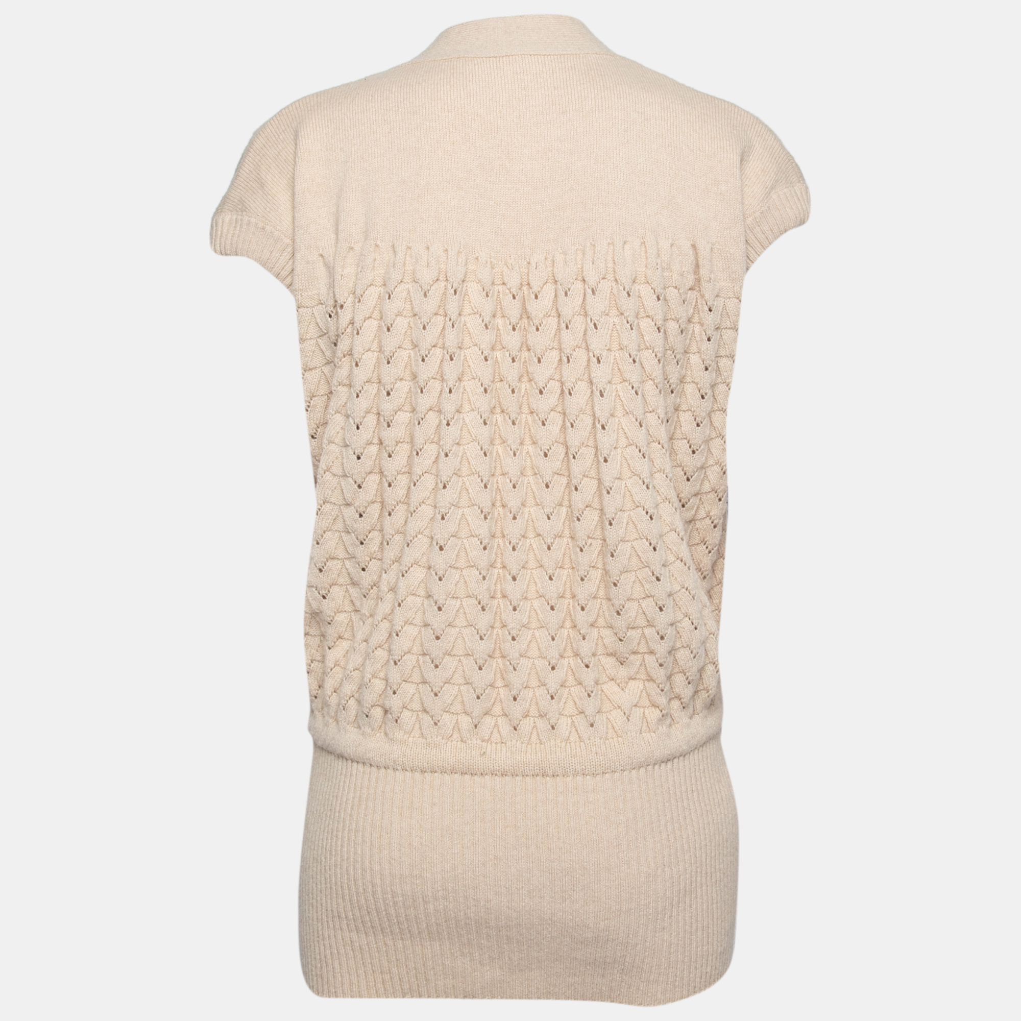 

Chloe Beige Cable Knit V-Neck Cardigan Vest