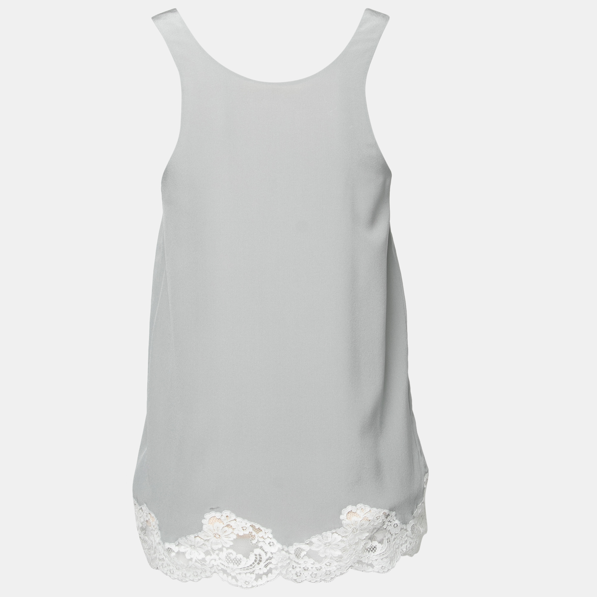 

Chloe Grey Silk Chiffon Lace Trimmed Sleeveless Top