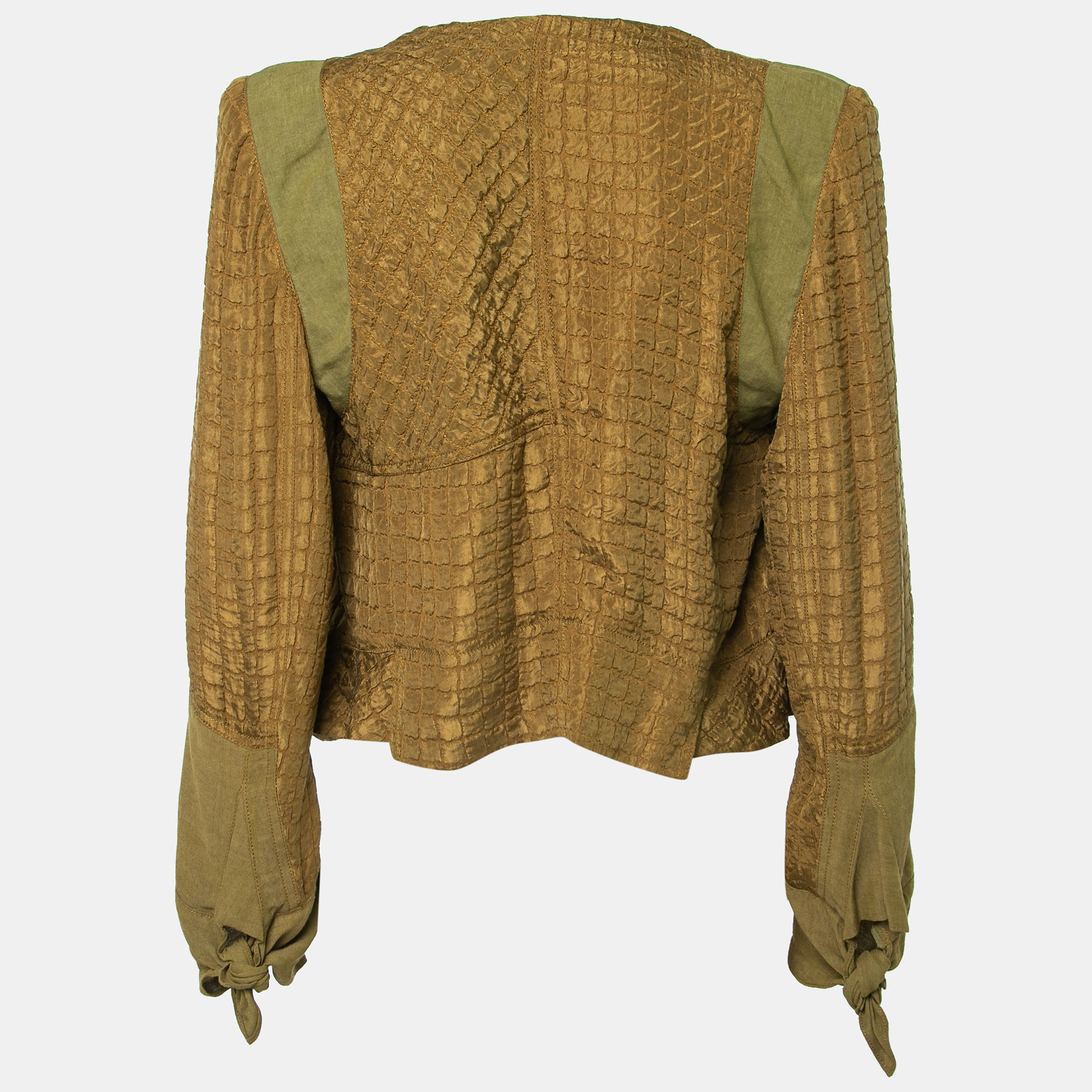 

Chloe Olive Green Textured Silk & Linen Open Jacket