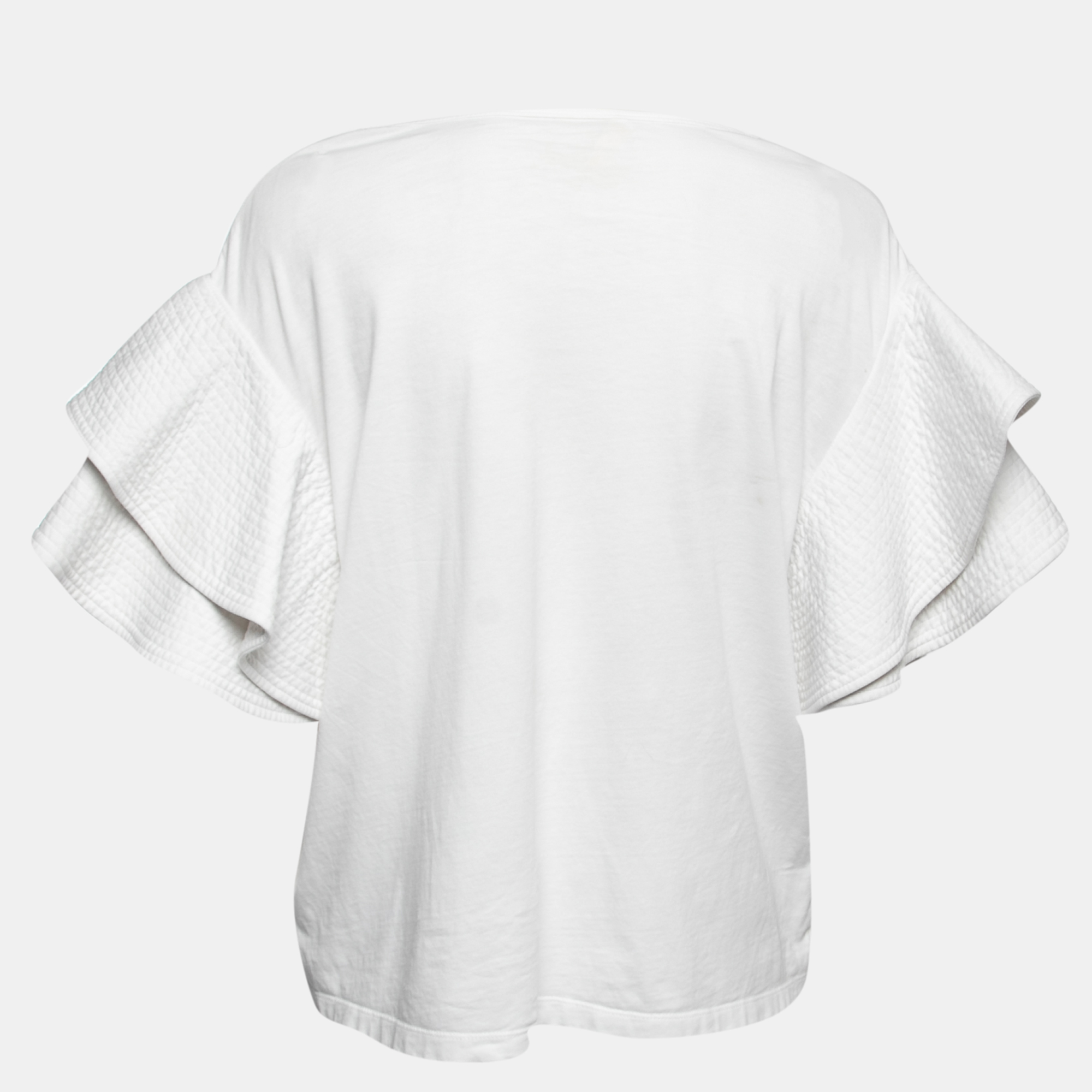 

Chloe White Cotton Ruffled Sleeve Round Neck Top