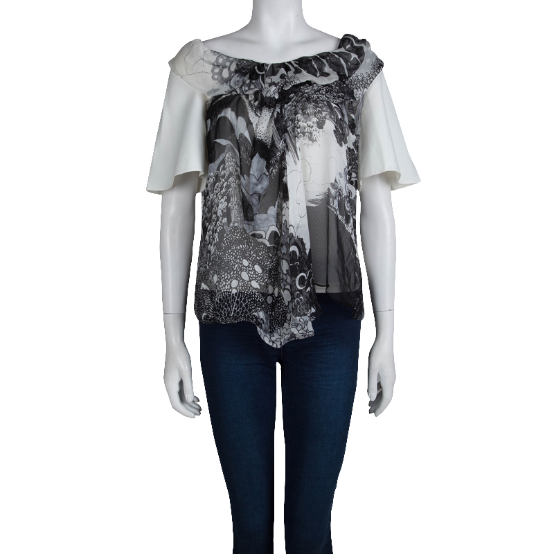 

Chloe Monochrome Printed Sheer Chiffon Short Sleeve Blouse, Multicolor