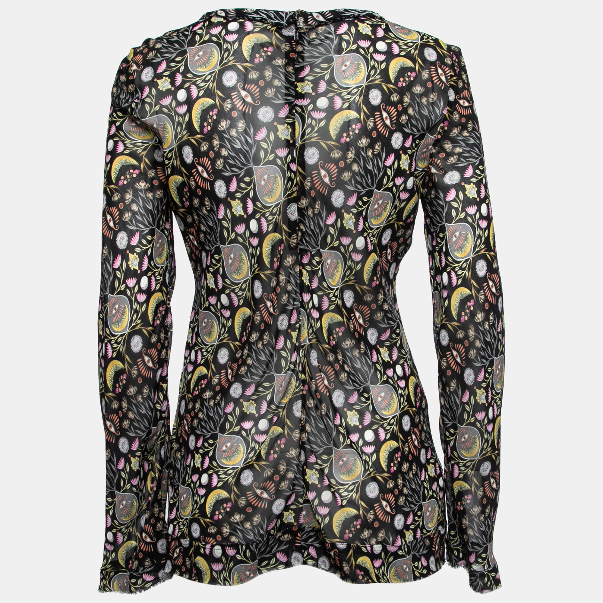 

Chloe Black Floral Printed Crepe Long-Sleeve Top