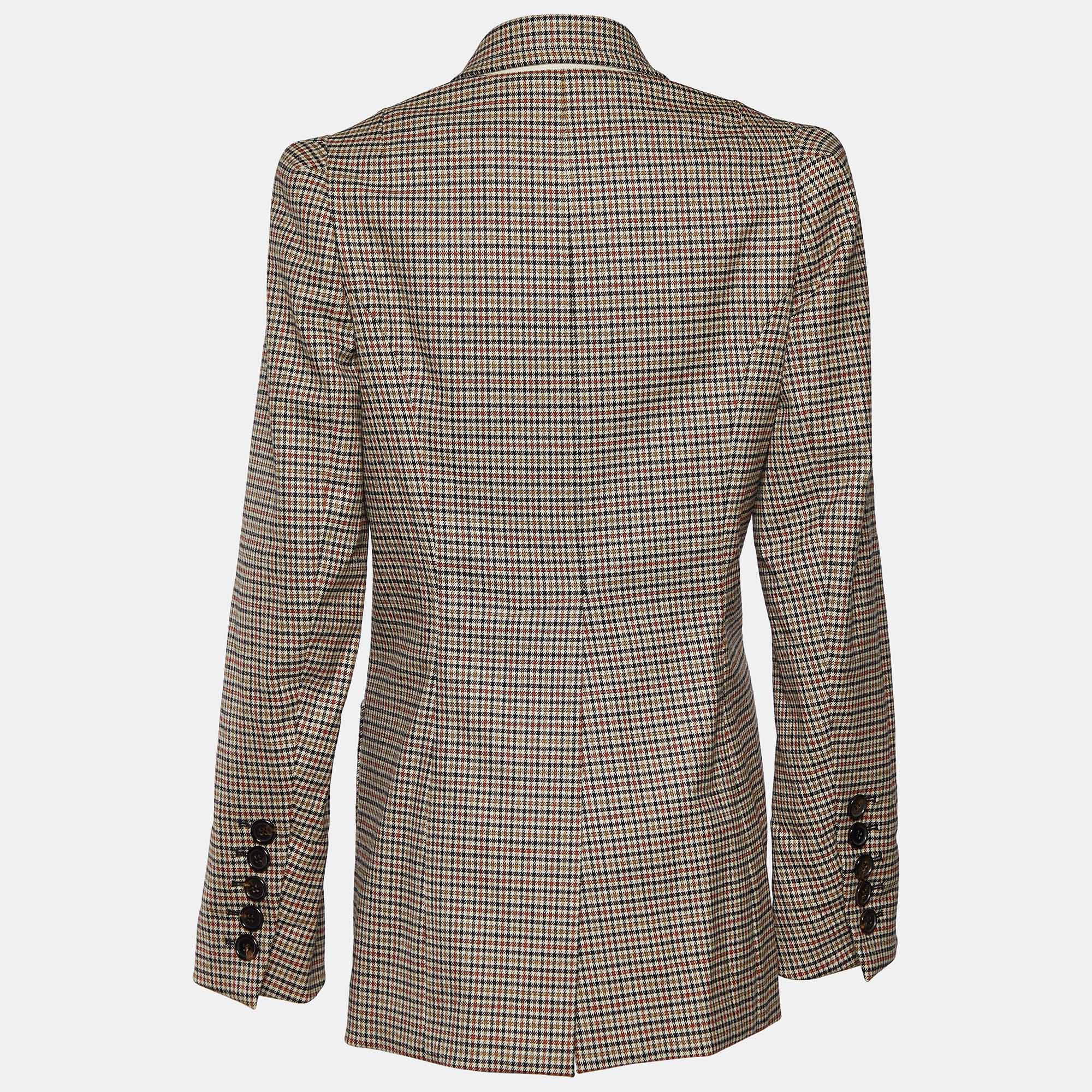 

Chloe Beige Checkered Wool Double Breasted Blazer