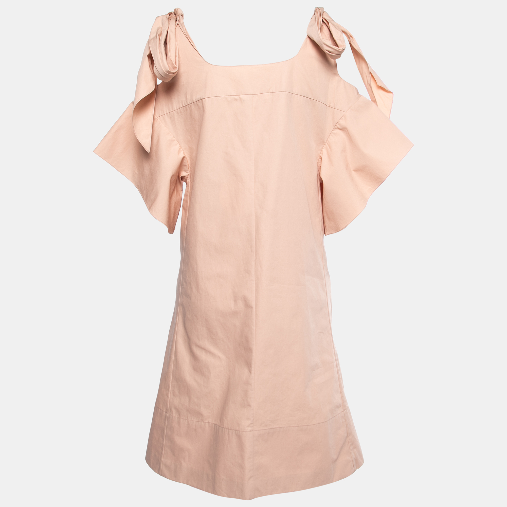 

Chloe Light Pink Cotton Tie Bow Shoulder Detail Midi Dress