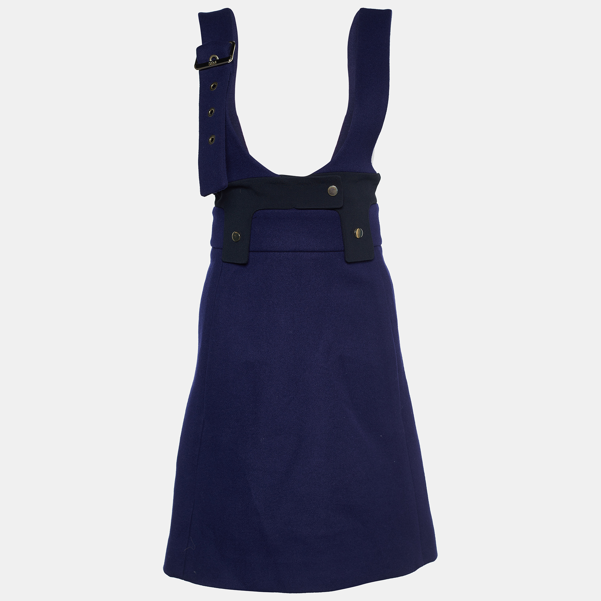 Pre Owned Chloé Ink Blue Stretch Wool Pinafore Dress S