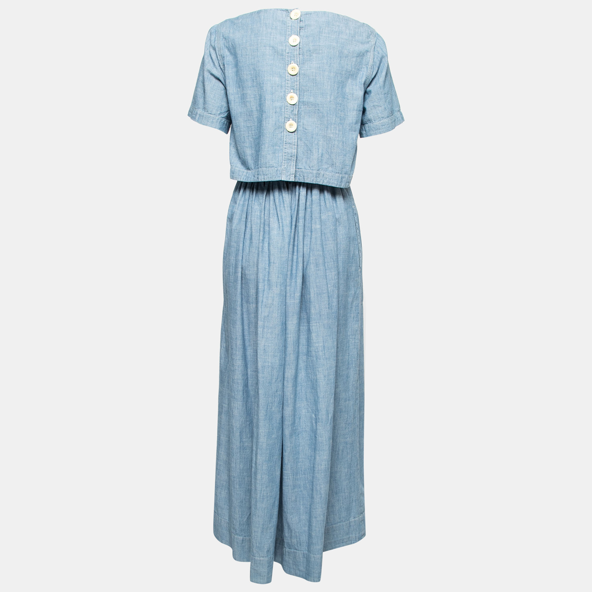 

Chloe Blue Chambray Overlay Detailed Short Sleeve Maxi Dress