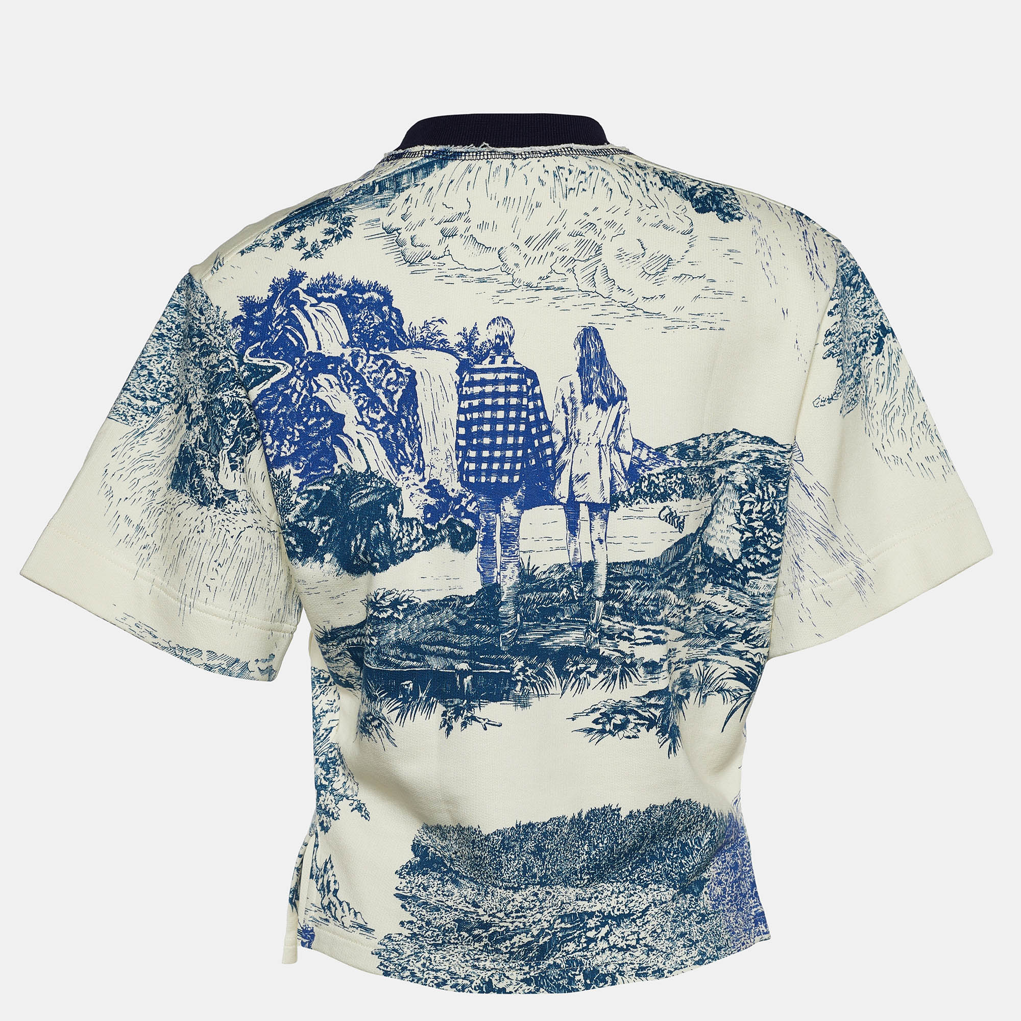 

Chloe Off-White and Indigo Terry Knit Toile De Jouy T-Shirt, Blue