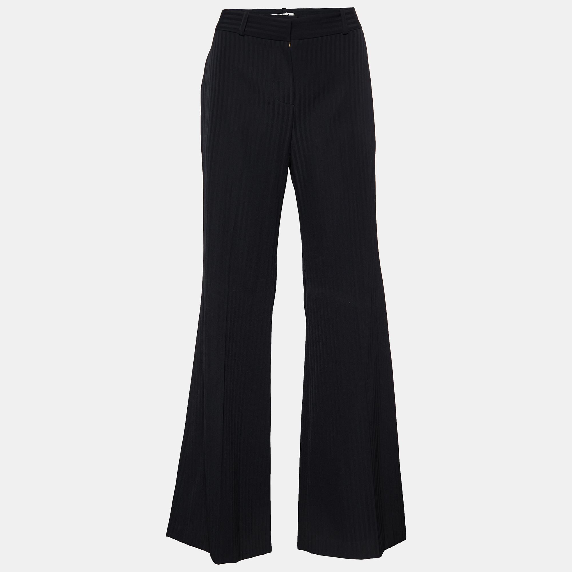 Pre-owned Chloé Black Wool Striped Flared Trousers S