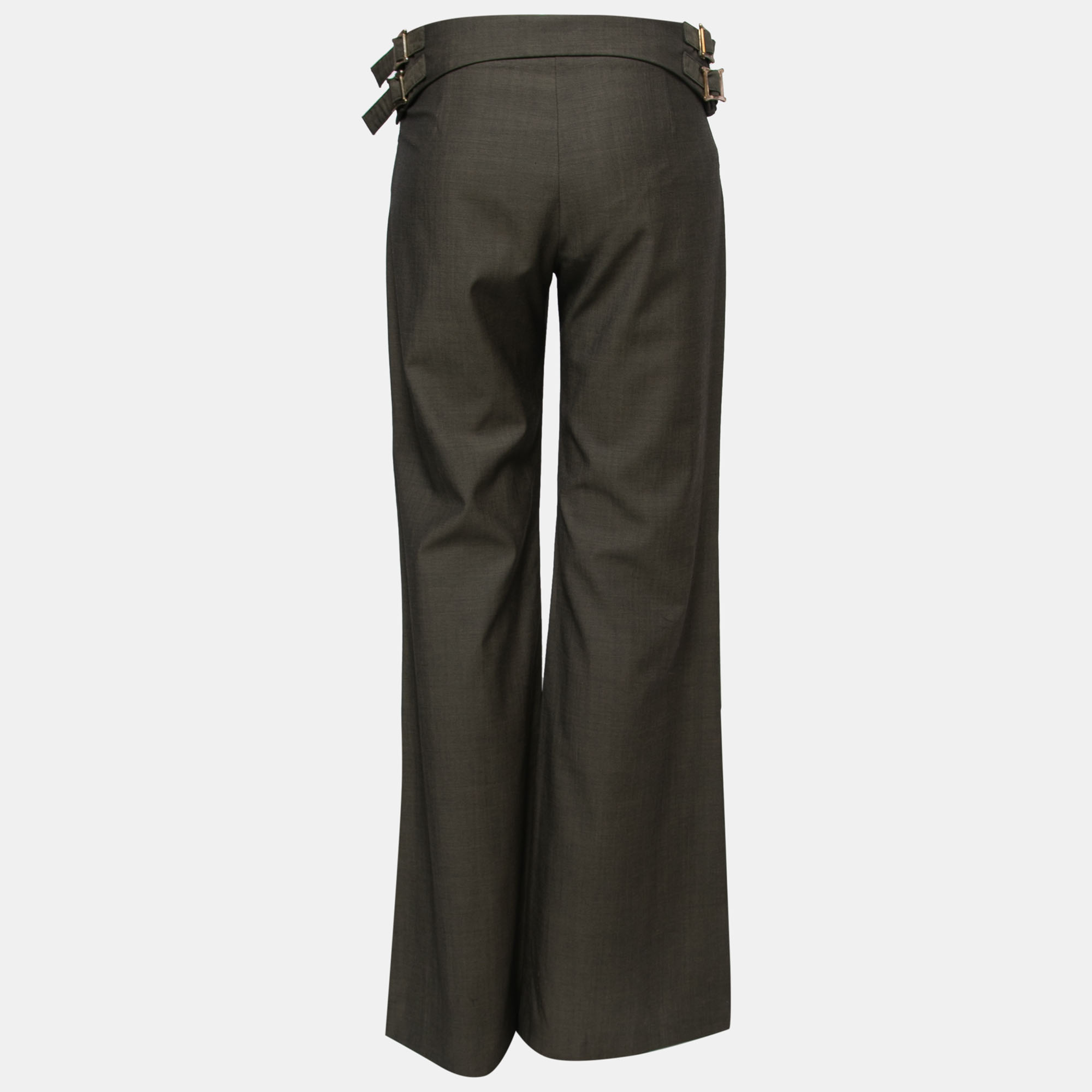 

Chloe Olive Green Crepe Pleated Side Buckled Trousers