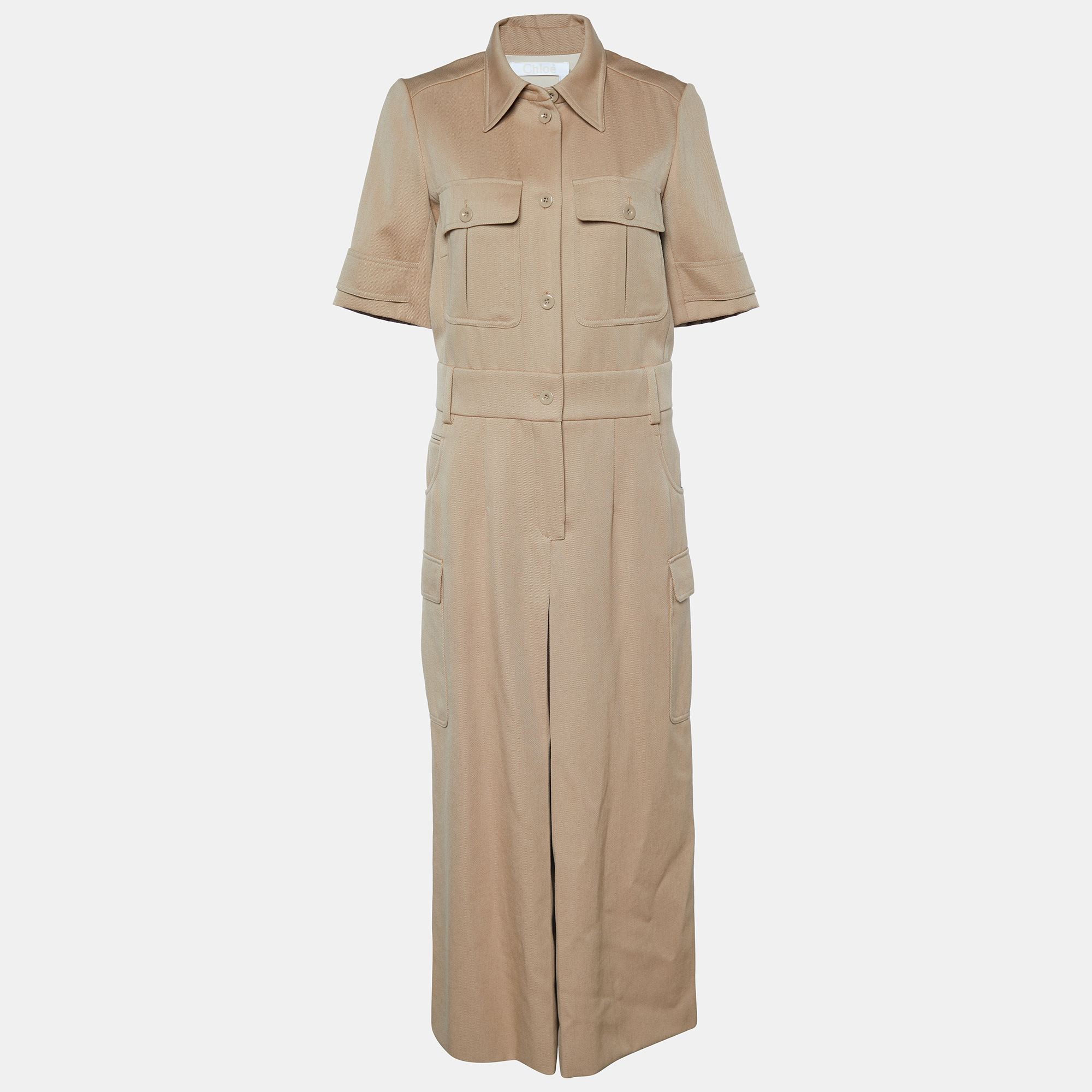Pre-owned Chloé Brown Wool & Cotton Cargo Jumpsuit M