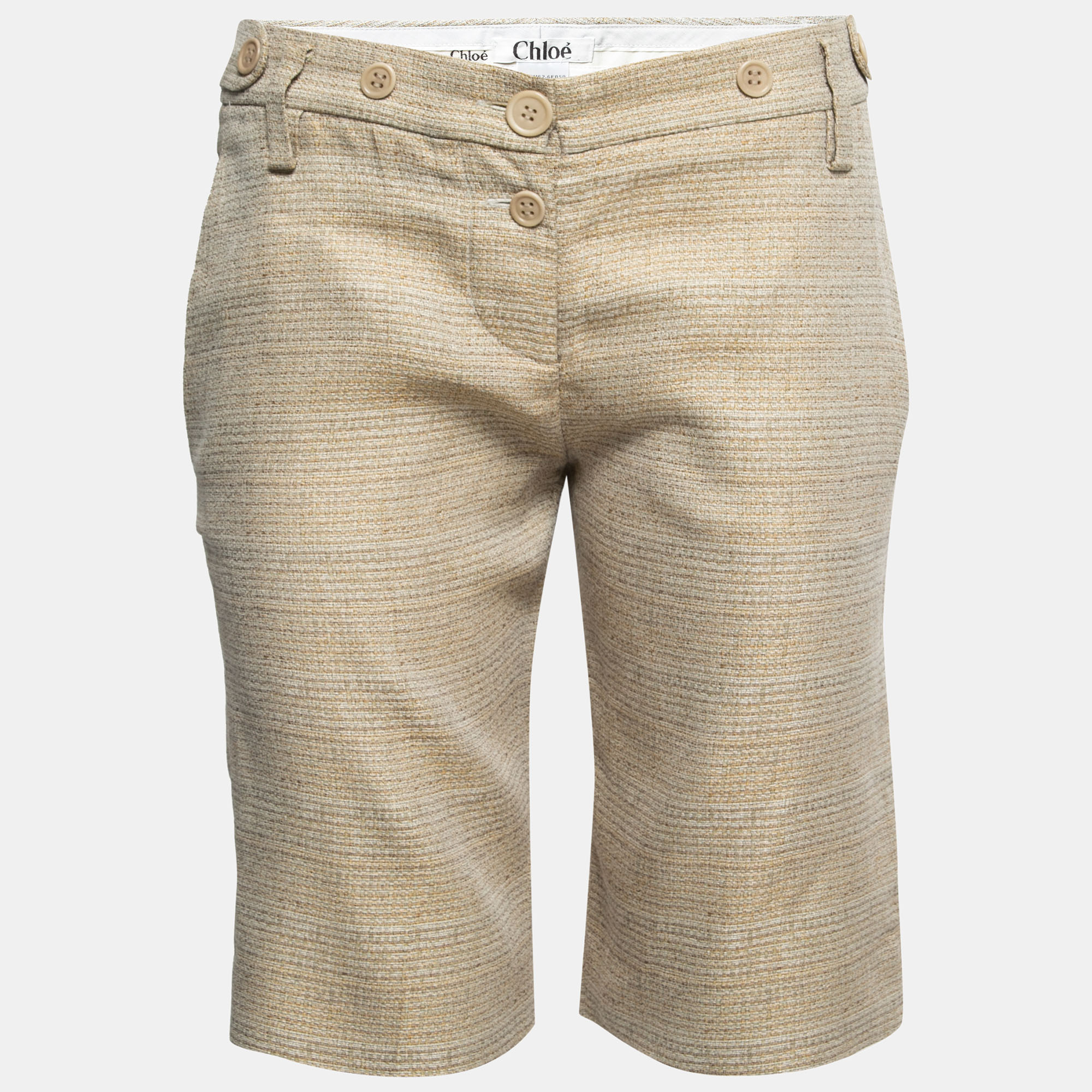 Pre-owned Chloé Light Yellow Textured Cotton & Silk Bermuda Shorts S