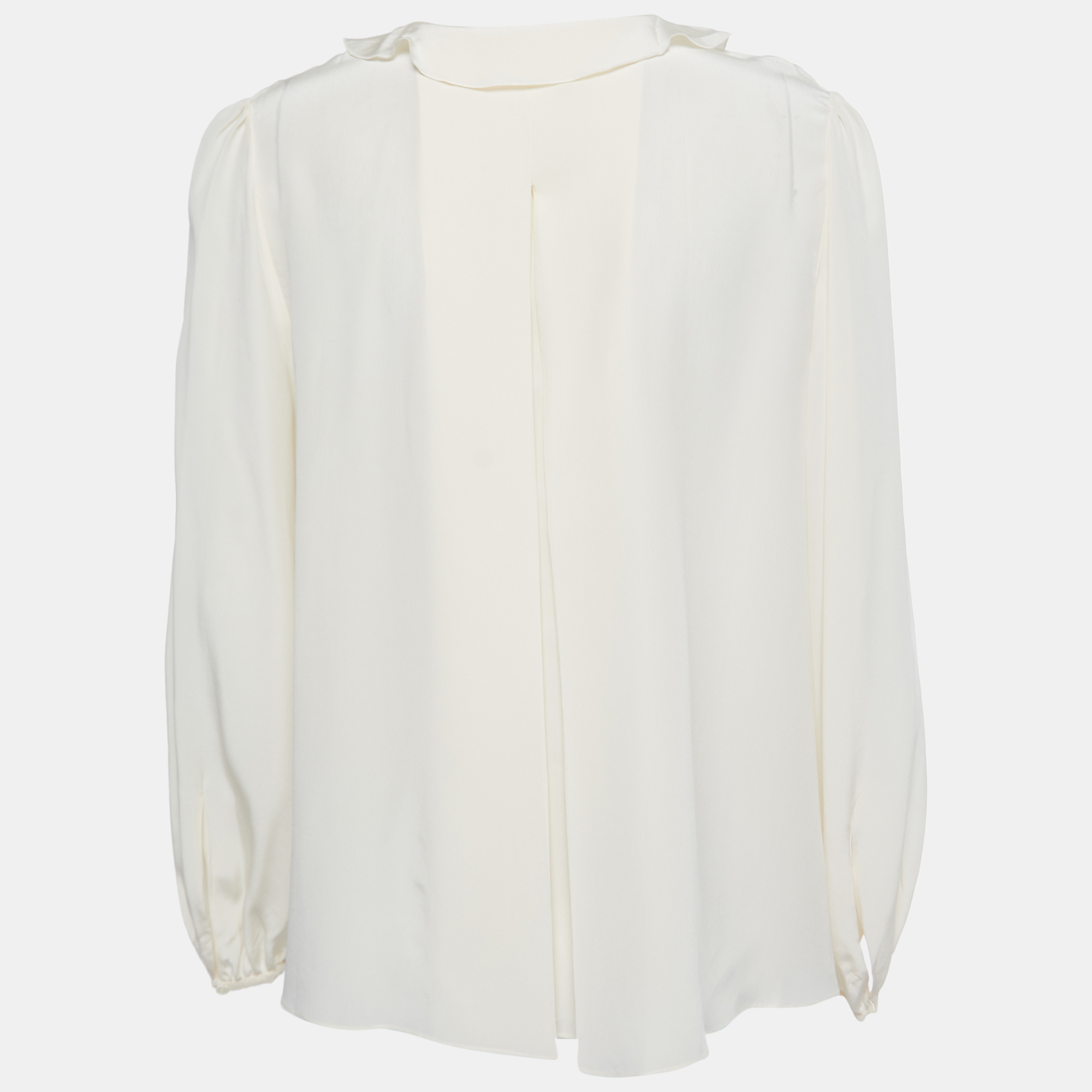 

Chloe Cream Silk Ruffle Trim Button Down Blouse