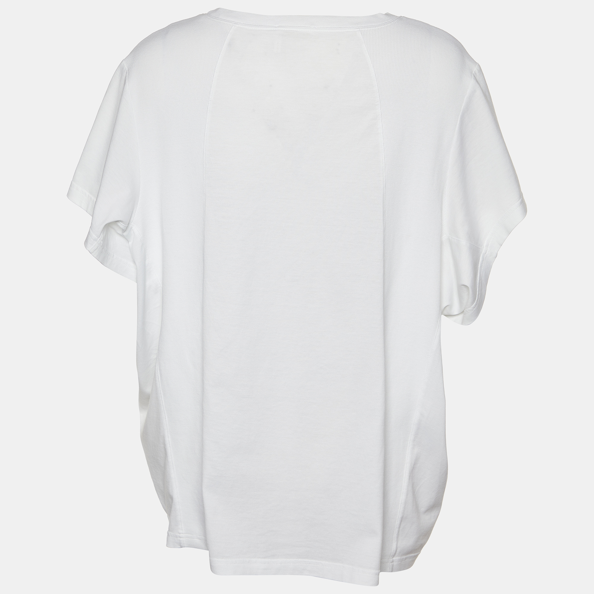 

Chloe White Cotton Rib Knit Detail Oversized T-Shirt