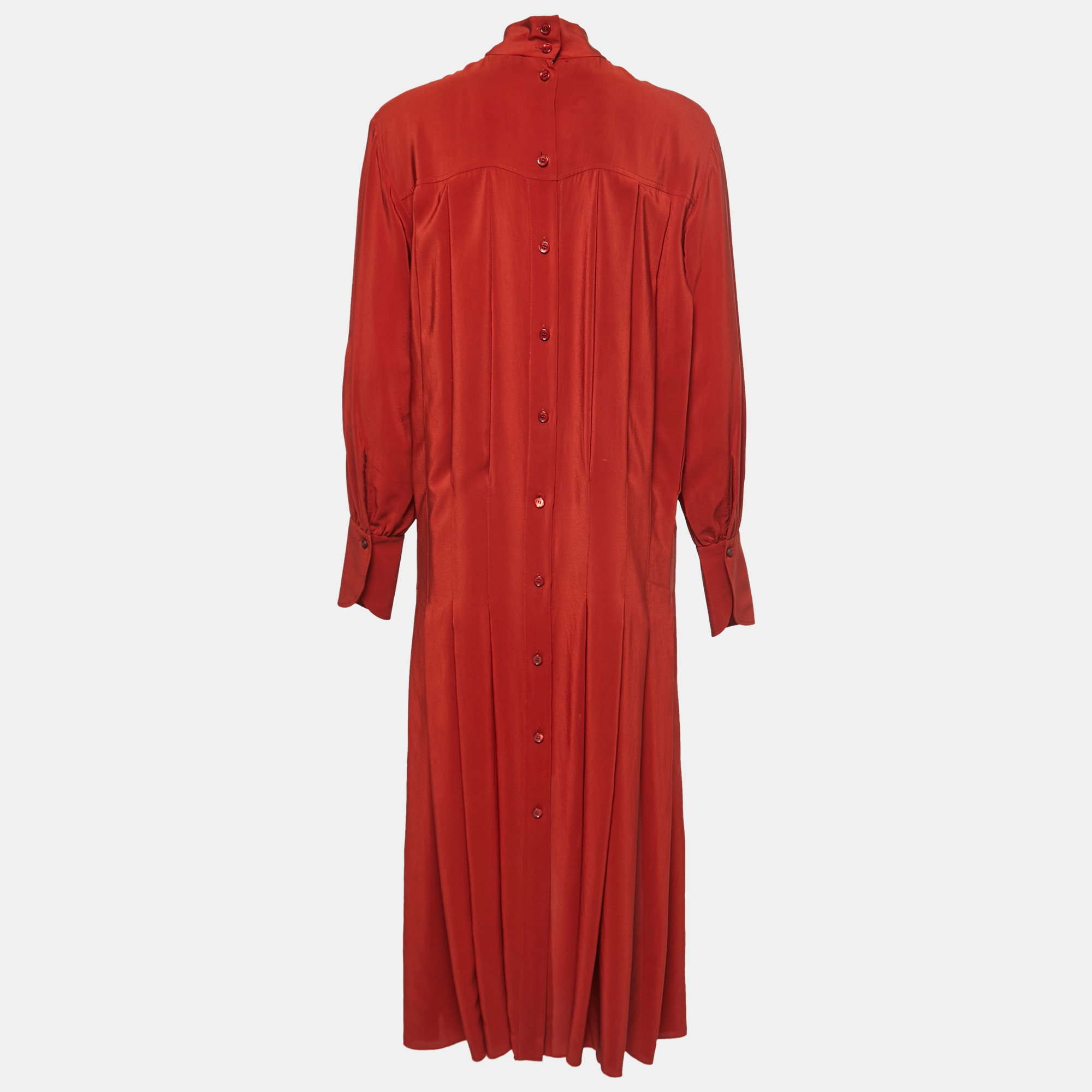 

Chloé Red Ochre Crepe Silk High Neck Midi Dress