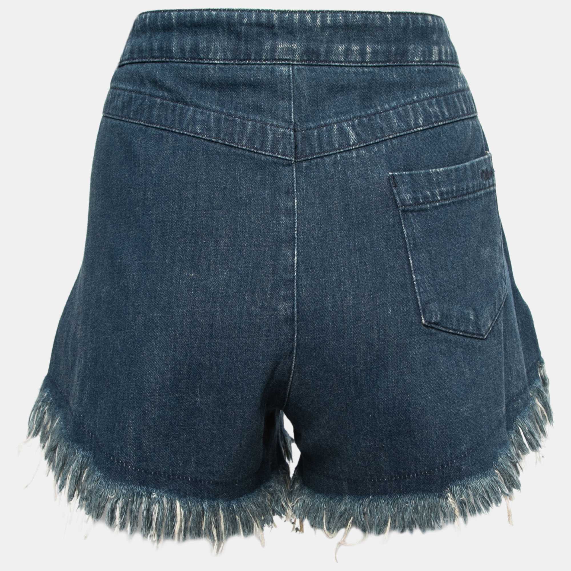 

Chloe Blue Denim Drawstring Fringed Shorts